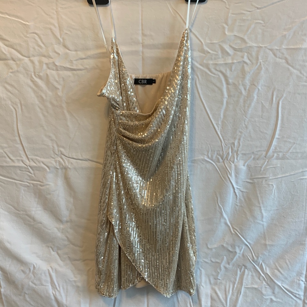 Cream and silver cocktail dress